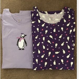 NWT 2 Pack Dreams & Co Purple Print Cotton Plus Size Sleep Shirts Women's 3X-4X